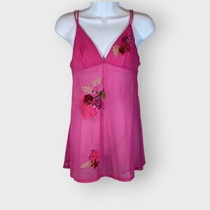 Y2K Victorias Secret Teddy Slip Dress | XS/S | Pink | Mesh | Sequin